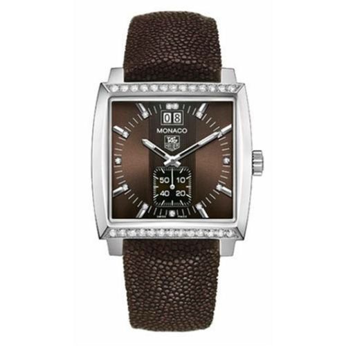 TAG Heuer Monaco Quartz Big Date Stainless Steel / Diamond / Brown / Galuchat